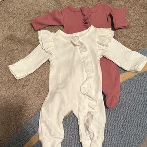 Ruffled Cream and Pink Kids One Piece Set